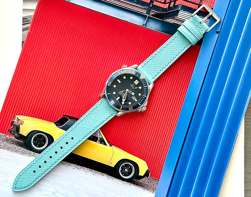 20mm Aqua Blue French Epsom Leather Strap