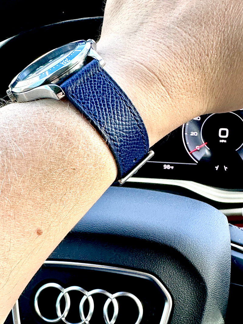 20mm Navy Blue French Epsom Leather Strap