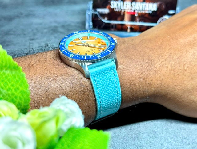 20mm Aqua Blue French Epsom Leather Strap