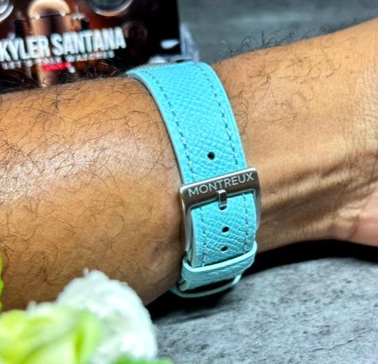 20mm Aqua Blue French Epsom Leather Strap